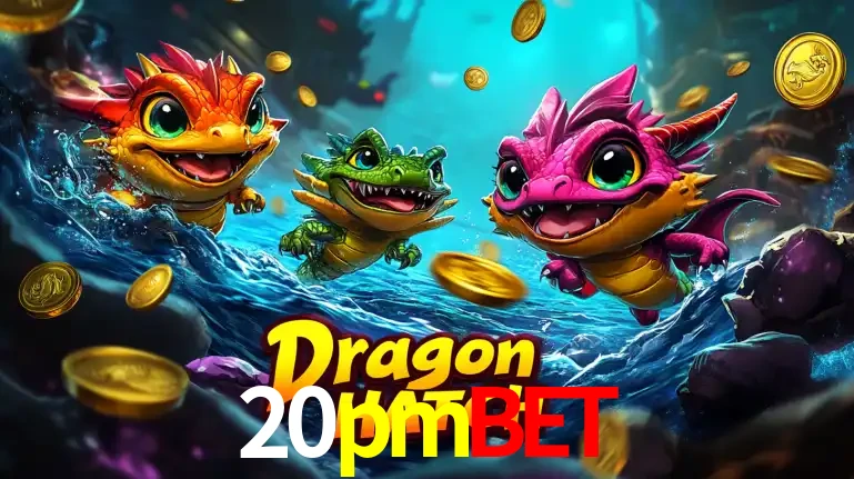 Arte promocional do jogo Dragon Hatch com três adoráveis dragões bebês nadando entre moedas de ouro, um dos slots mais divertidos para jogar no cassino 20pmbet.
