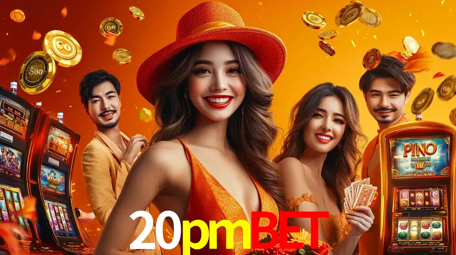 Grupo de amigos asiáticos sorrindo e se divertindo com máquinas de caça-níqueis em um ambiente festivo, celebrando suas vitórias nos jogos de cassino do 20pmbet.