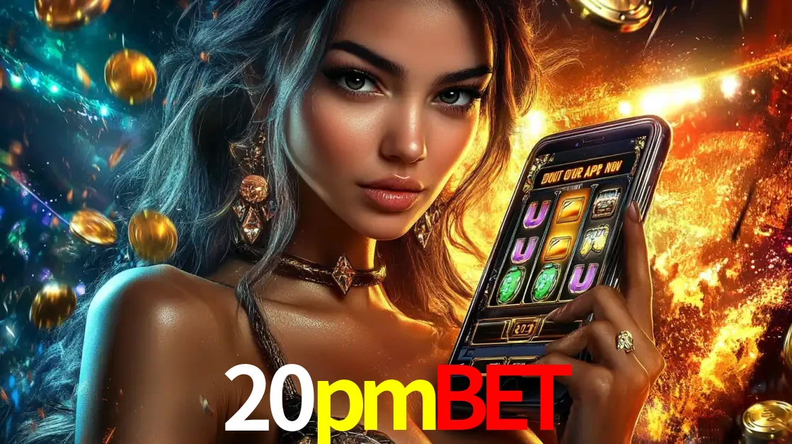 Mulher elegante mostrando um jogo de caça-níqueis em seu smartphone, destacando a experiência de cassino móvel oferecida pelo aplicativo 20pmbet.